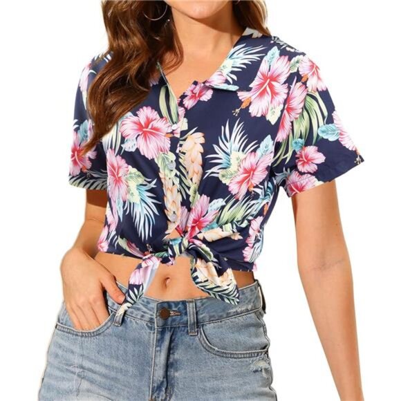 Women Hawaiian Shirt Soft Cool Summer Hawaii Shirts Floral Tropic Print - Picture 5 of 6